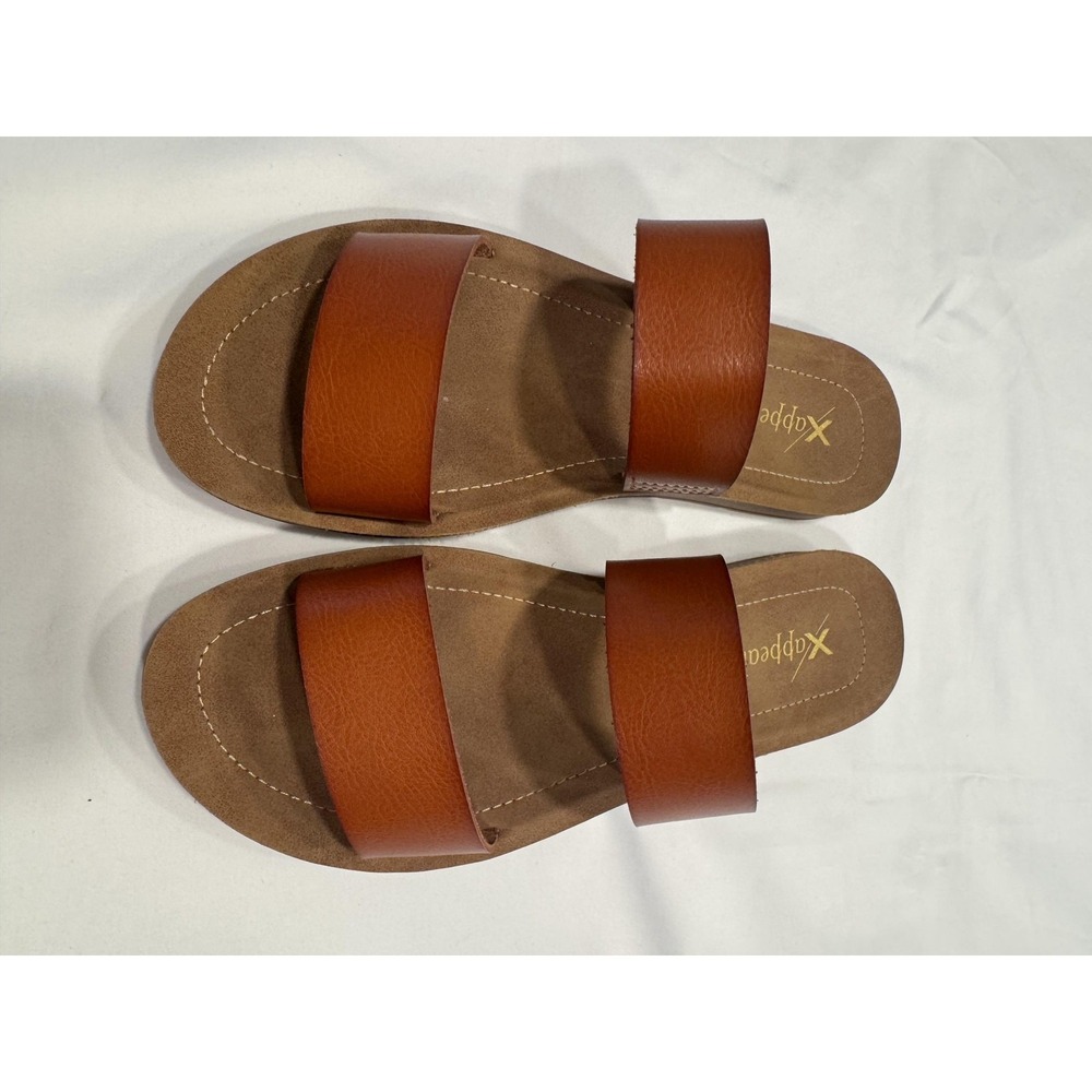 X-Appeal Sandals Womens 7 Brown Faux Leather Double Strap Slide Slip On Flat